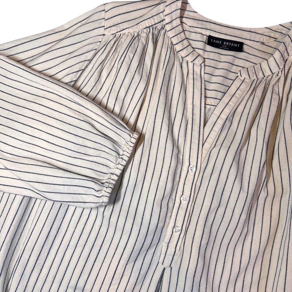 Lane Bryant Plus Size 100% Cotton Striped Peasant Boho Popover Tunic Size‎ 18/20